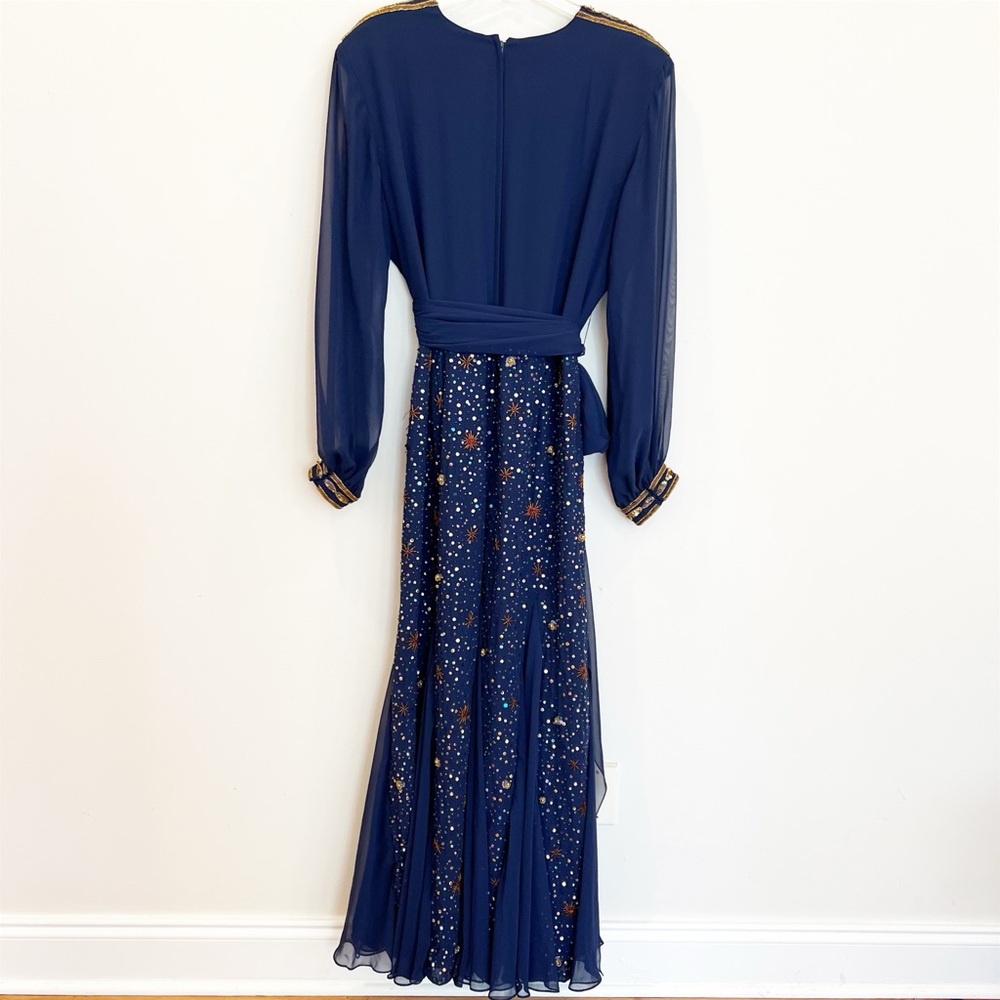 Vintage Jack Bryan Evening Gown Dress Large Blue Beaded Chiffon Celestial Gala - Picture 2 of 15